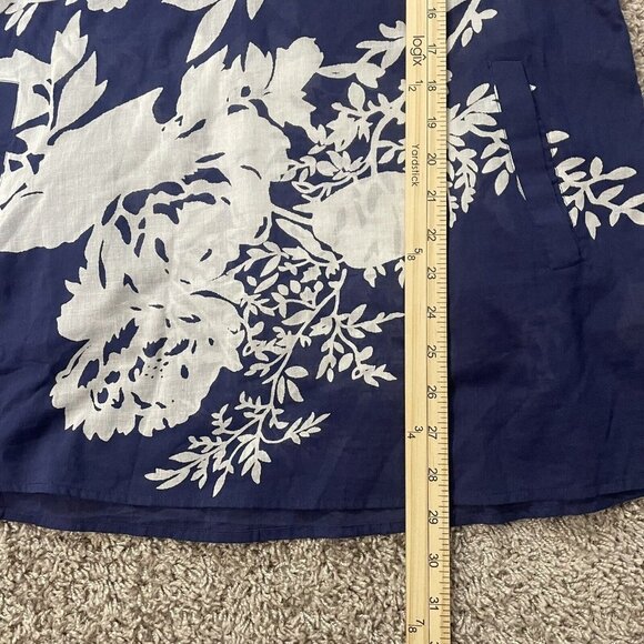 Soft Surroundings Blue White Leaf Print Beaded Tunic Blouse Pockets Size Small - Picture 7 of 9